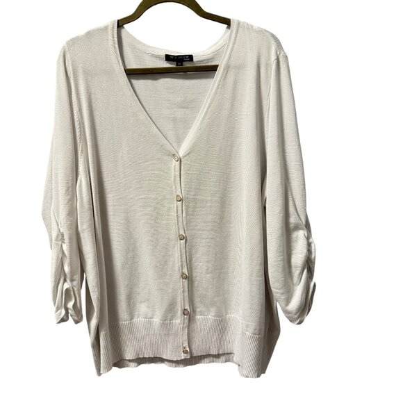 Tint & Shadow Womens V-Neck Cardigan Sz 3X White sweater - Picture 5 of 12